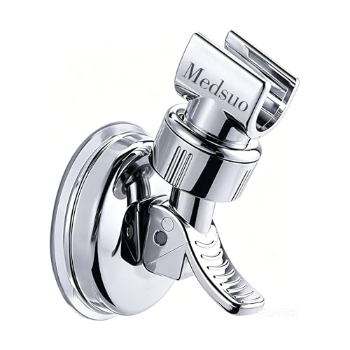 Medsuo Adjustable Shower Head Holder with Sticky Pad, Removable Suction Cup Shower Head Bracket No Drill Shower Head Bracket with Chrome Polished for Bathroom
