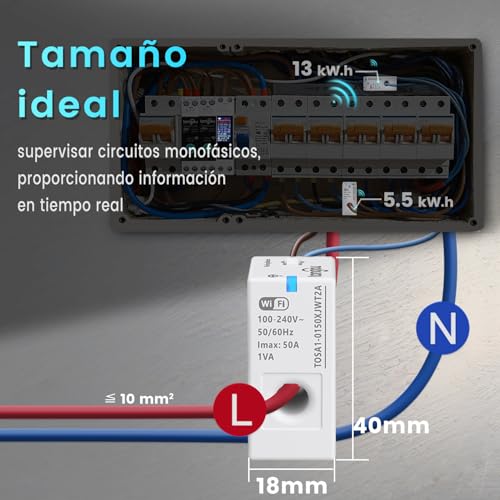 Miniatura 4 de Tongou Monitor De Energía Wifi, Medidor De Energía Smart Wifi, 1 Fase, Transformador De Corriente Con Detección Ct Para Hasta 50 A, Medidor De Energía Mediante Aplicación Smart Life, Medición De