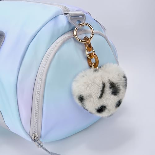 Stelle Pom Pom Keychain Rabbit Fur Bag Charms Fluffy Cute Keychains Purse Backpack Accessories Gifts for Girls/Women(White Cheetah,Heart) — view 6