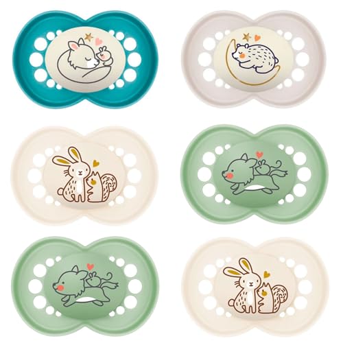 MAM Day & Night Schnuller, 6-16 Mo+ Mix // 6er Set // inkl. 2 Sterilisiertransportboxen