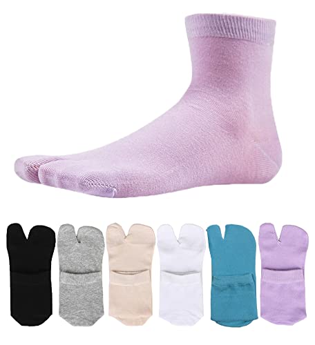 Image of Women's Solid 2 Toe Flip Flop Tabi Socks Geta Ankle Cotton 5 /6 Pairs