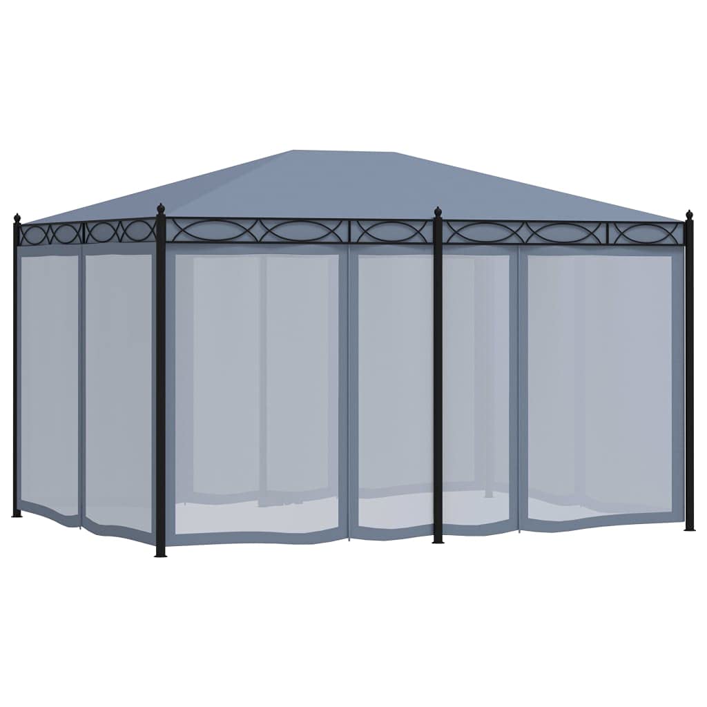 Pawilon z moskitierami, 3 x 4 m, kolor antracytowy, stal, pawilon ogrodowy z ochroną przed promieniowaniem UV, na taras, balkon, imprezę w ogrodzie, grillowanie, wesele, kemping, festiwal