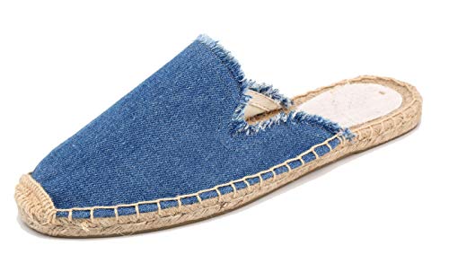 U-Lite Women's Simple Mule Breathable Flat Espadrilles Shoes, Pure Color Mules Denim Blue7 #TOP9