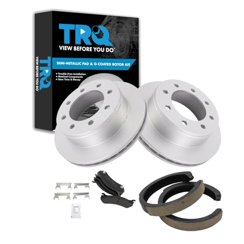 Image of TRQ Rear Brake Pad and Rotor Set Semi Metallic Coated Rotors Compatible with 2004-2005 Chevrolet Silverado 2500 HD GMC Sierra 2500 HD