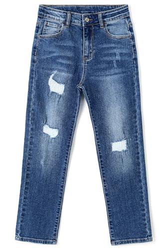 KIDSCOOL SPACE Girls Jeans, Ripped Holes Stretch Denim Pants