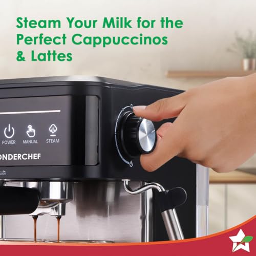 Image of Wonderchef Regalia Neo 20 Bar Espresso Coffee Maker | Espresso, Cappuccino, Latte & Mocha | Steam Frother | Metal Portafilter | 1.5L Tank | 1200W | 2-Year Warranty