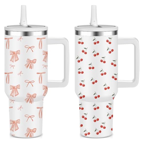 FOLAI 2 Pack 40oz Insulated Tumbler with Handle, Straw ＆