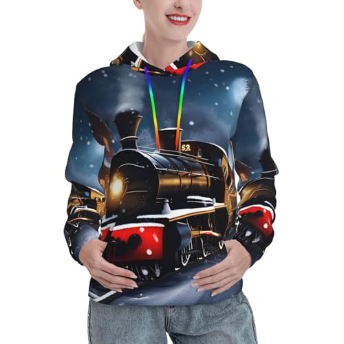 Sweat à capuche tendance avec poche kangourou d'hiver au motif imprimé de trains pour la nuit
