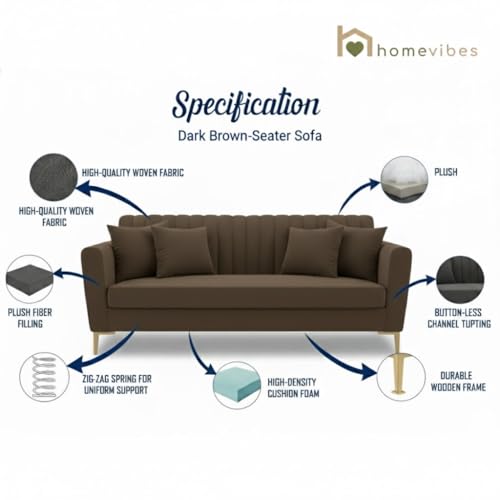 Image of 3+2 Seater Velum Fabric Sofa Set for Living Room, Modern Design with High Density Foam, Solid Wood Frame, Ergonomic Comfortable Seating for Home & Office (Dark Brown, 3+2 Seater) | Soft foam comfort, Strong wood frame