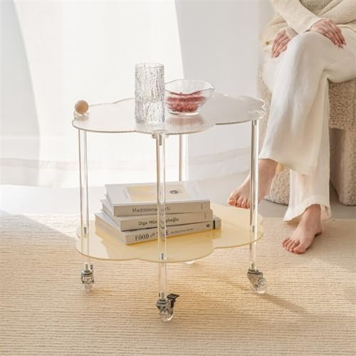 Table Basse Cloud en Acrylique à Double Couche avec Chariot de Rangement Mobile - 5
