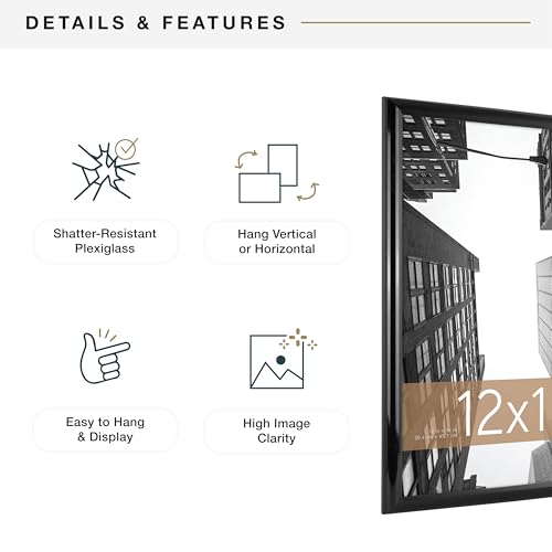 MCS Trendsetter 12x18 Poster Frame Black High-Gloss, Vertical & Horizontal Wall Hanging Large Picture Frame for Photos, Posters & Art Prints (2-Pack)