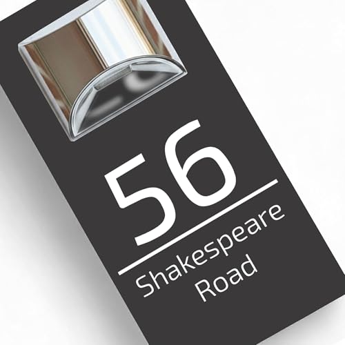 Housics Personalised House Numbers Plaques with Solar Light – Waterproof Composite Aluminium Door Number Plaques for Wall, Custom House Sign with House Number & Street Name (160mm X 280mm, Grey)