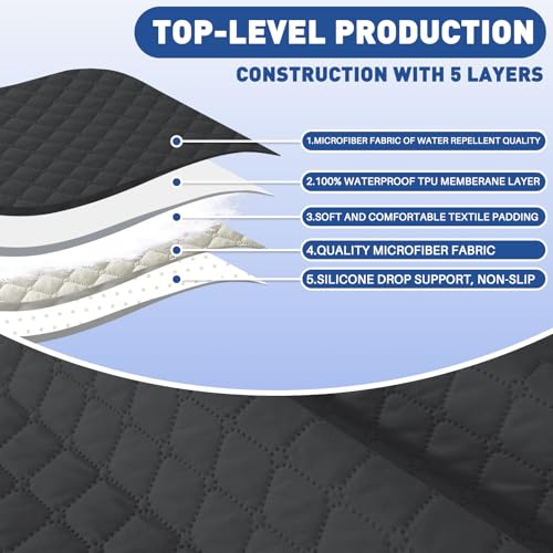 XINEAGE Quilted Chair Sofa Cover Waterproof Chair Covers for Armchair, Super Soft Washable Slipcover with Pockets & Non-Slip Elastic Straps, Thick Furniture Protector (Chair, Black)