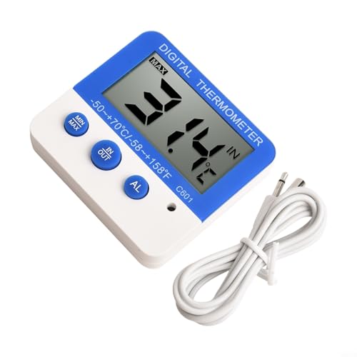 MoSundi Mini medidor de temperatura y humedad para interiores y exteriores con pantalla grande, alarma alta/baja, para uso en casa, oficina, refrigerador, invernadero