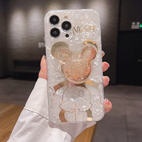 Deavon Compatible With Iphone 12 Pro Max Case,Cute Golden Mickey Sparkle Bling Cover With Quicksand Cell Phone Holder,Kickstand Soft Tpu Shockproof Protective For Women Girls #TOP4