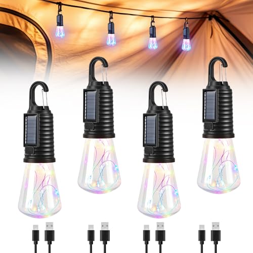Rechargeable Camping Lights Solar Camping Lamps with 3 RGB Lighting Modes Dimmable Camping Lantern Battery Powered for Outdoors Patio BBQ Portable Emergency Light