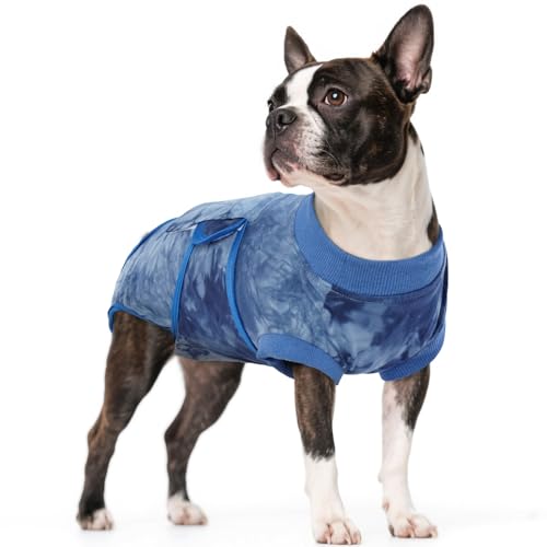 Kuoser Dog Surgery Recovery Suit, Anti Licking Surgical Suit for Dogs Male Neuter, Soft Dog Surgery Suit Female Spay Subsititute E-Collar Cone, Doggie Body Suits After Surgery Blue Tie Dye M