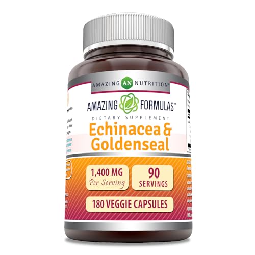 Amazing Formulas Echinacea & Goldenseal Supplement | 1400 Mg Per Serving | Veggie Capsules | Non-GMO | Gluten Free | Made in USA (1 Pack | 180 Count)