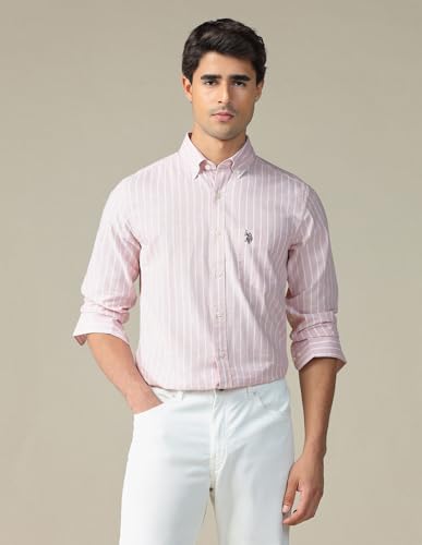 Image of U.S. Polo ASSN. Striped Regular Fit Shirt for Men - 100% Cotton, Breathable & Comfortable, Full Sleeves Casual Shirt for Men