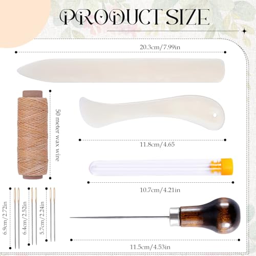 Image of CoolShef 12Pcs Book Binding Kit - Leather Craft Tools with Bone Folder, Waxed Thread, Awl & Large-Eye Needles | Stitching Tools for Tailoring and Handmade Bookbinding Crafts