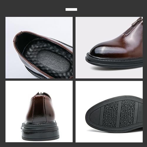 Men's Leather Slip-On Low Heel Oxford Shoes Fashion Round Toe Lightweight Non-Slip Zipper Closure Dress Loafers for Driving Business Office Shoes2