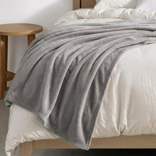 Image of Martha Stewart - Twin Size Blanket, Ultra-Soft Plush Fleece Throw Blanket with Double-Needle Stitching, 350 GSM, Medium Weight Bedding for Bed or Couch (Bedford Solid Grey)