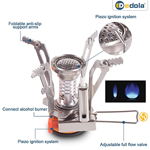 Edola Portable Camping Stoves, Backpacking Stove With Piezo Ignition, Portable Small Pocket Stove For Butane Fuel, Camping Accessories #TOP5