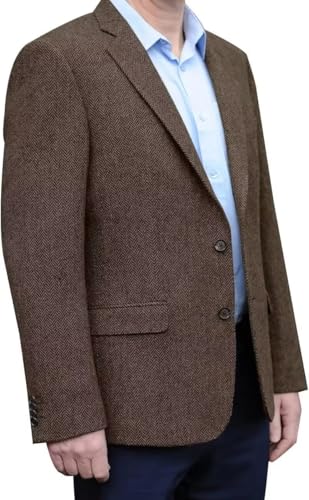 Mens Herringbone Tweed Blazer Men Vintage Suit Jacket Lightweight 2 Button Brown Business Sport Coat Jackets XL2