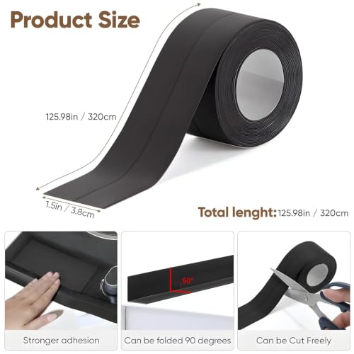 Cinta sellado impermeable de PVC negro flexible de 12.8 metros con adhesivo 7