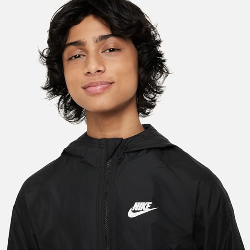 Nike Sportswear Windrunner Big Kids' Hooded Repel Jacket (FZ5516-010, Black/Black/Black/White)4