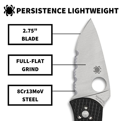 Spyderco Persistence Lightweight Knife With 2.77" Stainless Steel Blade And Durable Black Frn Handle - Combinationedge - C136Psbk #TOP2