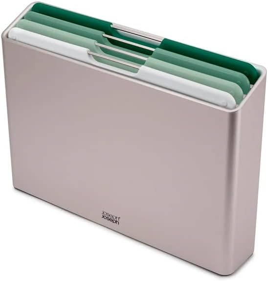 Joseph Joseph Folio Plastic Cutting Board Set with Storage Case Color-Coded Easy-Access Design Dishwasher Safe Non-Slip, Large, Sage