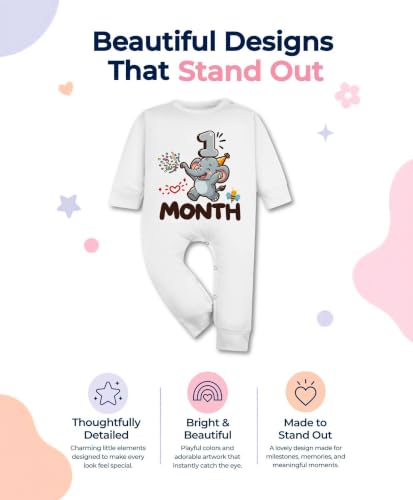 Image of ARVESA 1 Month Baby Milestone Jumpsuit for Baby Boy and Baby Girl Cotton 0-12 Months Design No 1793-1 Month