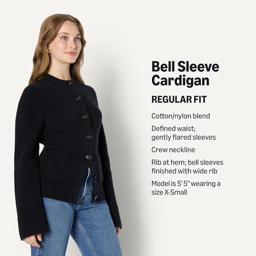 Amazon Essentials Women's Regular-Fit Long-Sleeve Cardigan with Bell Sleeves and Shaped Waist, Black, X-Small - image 4