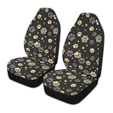 YINGQIGUAN 2 PCS Paw Print Car Seat Covers Abstract Dog Footprints Gold Paws and Stars Cute Animal Claws Vehicle Seat Protector Cushion Cover Universal Car Interior Accessories for SUV Truck Sedan