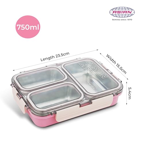 Image of Asian Plastowares - 3 Insulated Lunch Box | Tiffin Box - Leak-Proof, Airtight | Lunch Box for Kids & Adults | Durable & Spill-Free School, Office, and College Tiffin | Light Pink