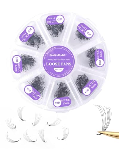 NAGARAKU Premade Volume Fans 10D 0.07 DD 8-15mm Mix 600 Loose Fans Black