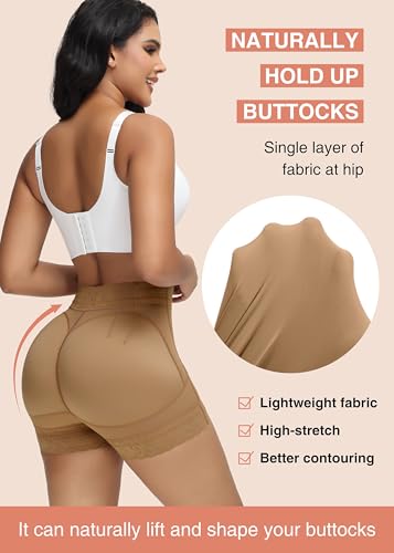 Image of SHAPSHE Butt Lifter Shapewear Shorts for Women, High-Waist Tummy Control | 4 Flexible Waist Stays | Silicone Waist & Leg Grips | Contoured Back Seams | Mesh Thigh Panels | Lace-Trimmed Leg Hem