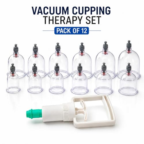Image of Vacuum Cupping Therapy Set 12 Pcs - DVESH Cupping Kit for Pain Relief, Muscle Recovery, Body Massage & Blood Circulation - Portable Manual Therapy Cups with Magnetic Heads, Transparent Design
