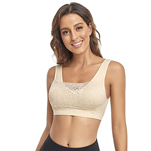 Image of Litthing Lace Bralettes for Women Padded Sports Bra Seamless Plus Size Tank Tops Wirefree Comfort Yoga Cami T Shirt Bras