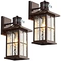 FLEDAVID 2 Pack Motion Sensor Outdoor Wall Lights Dusk to Dawn Exterior Porch Lantern Brown Outside Sconce Lighting Fixtures Rustic Farmhouse Wall Mount Carriage Lamp for House Garage Patio
