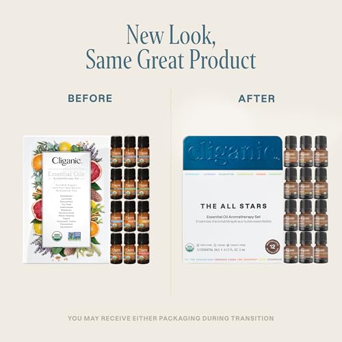 Cliganic Organic Aromatherapy TOP 12 Essential Oils Set, 100% Pure - Peppermint, Lavender, Eucalyptus, Tea Tree, Lemongrass, Rosemary, Frankincense, Orange, Lemon, Cassia, Cedarwood & Grapefruit