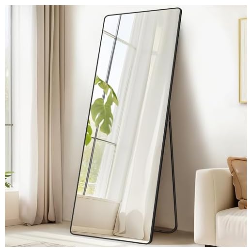 SONGMICS Specchio a Figura Intera, 160 x 50 cm, Specchio da Terra Rettangolare con Supporto, Cornice in Lega di Alluminio, Vetro Temperato, Camera da Letto Soggiorno, Nero Inchiostro LFM030B01