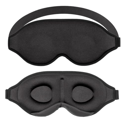 Intirilife Schlafmaske in Schwarz - 3D Schlafbrille für Seitenschläfer - 100% Lichtblockierend - Soft, weich, ergonomsches Design mit Memory Foam, Augen Maske Binde Atmungsaktiv für Reisen