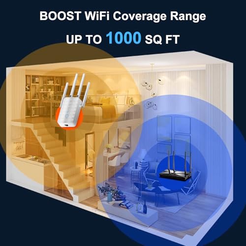 WiFi Extender Signal Booster for Home - 1200Mbps Dual Band, Covers 12850 Sq Ft & 108 Devices, Long Range Internet Booster with Ethernet Port, Easy Setup