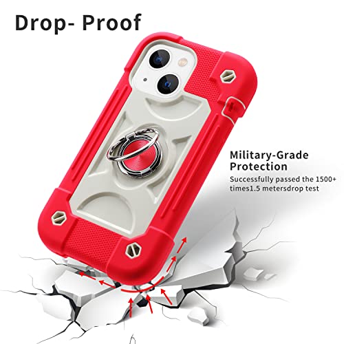 Image of MARKILL Compatible with iPhone with Built-in 360Rotating Ring Stand, Military Grade Drop Protection Full Body Rugged Heavy Duty Case Durable Cover (Hot Pink, iPhone 14 /13 6.1 inch)