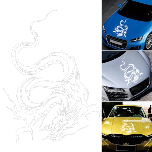 Image of Dragon Graphic Car Hood Sticker Self-Adhesive Vinyl Graphics Decals 19.69'' x 14.57'', White