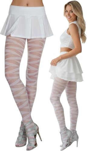 Image of ToBeInStyle Women's Strappy Zig Zag Lace Up Bandage Print Fashion Goth Tights