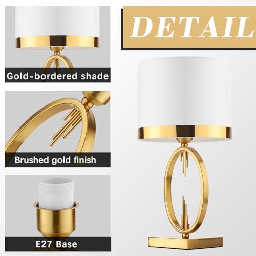 HvKvHvY Table Lamp Modern Light Luxury, E27 Nightstand Lamps for Living Room, White Fabric Lampshade Desk Lamp Gold Metal Base Bedside Lamp, 49 X 25 Cm Bedroom Reading Lamp - Image 4