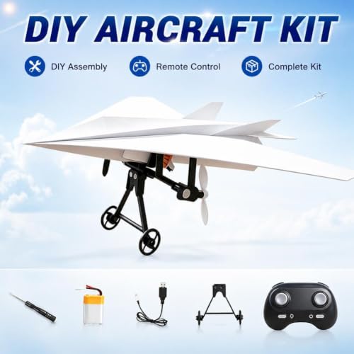 Image of Rc Paper Airplane Kit - DIY Electric Remote Control Plane with Gyro Stabilizer,Dual Propellers Rc Plane Kit,Lightweight Foldable Flying Stem Toy Micro Fixed Wing Drone,Cool Tech Gadgets Gifts